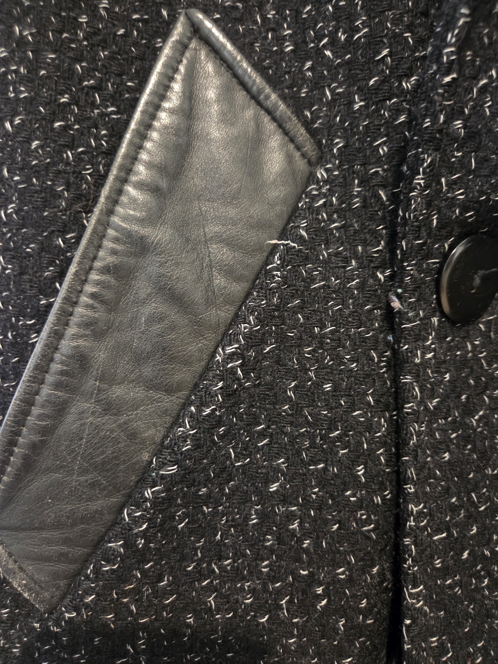 David Benjamin Collection Women’s Size 16 Black Tweed Wool Coat Leather Trim - Picture 5 of 10